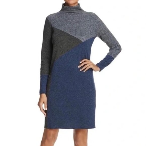 Nic Zoe Womens Long Sleeve Mock Neck Sweater Dress Colorblock Blue Gray size L - Picture 2 of 13